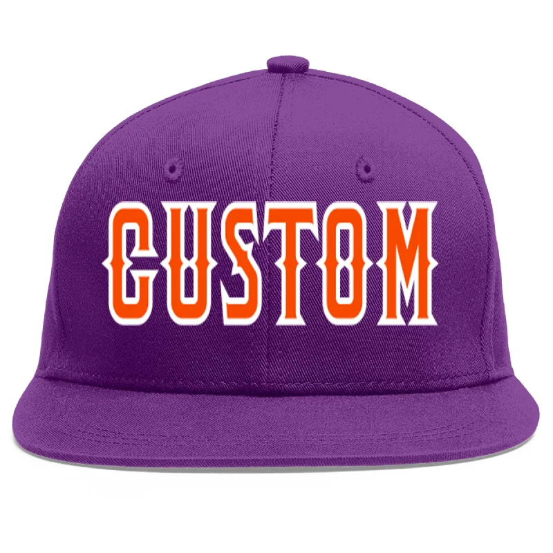 Baseball cap sun protection level-Custom Purple Orange-White Flat Eaves Sport Baseball Cap