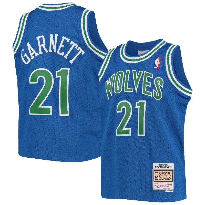 Basketball jerseys with oversized logos for team pride-Kevin Garnett Minnesota Timberwolves Youth 1995-96 Hardwood Classics Swingman Basketball Jersey - Blue