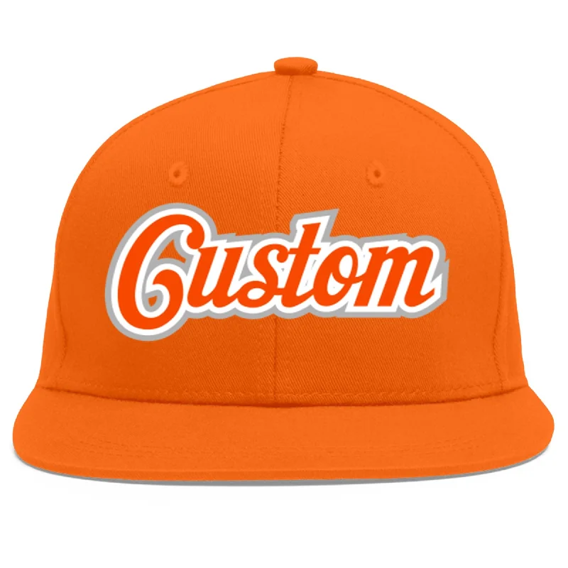 Classic black baseball caps-Custom Orange Orange-White Flat Eaves Sport Baseball Cap