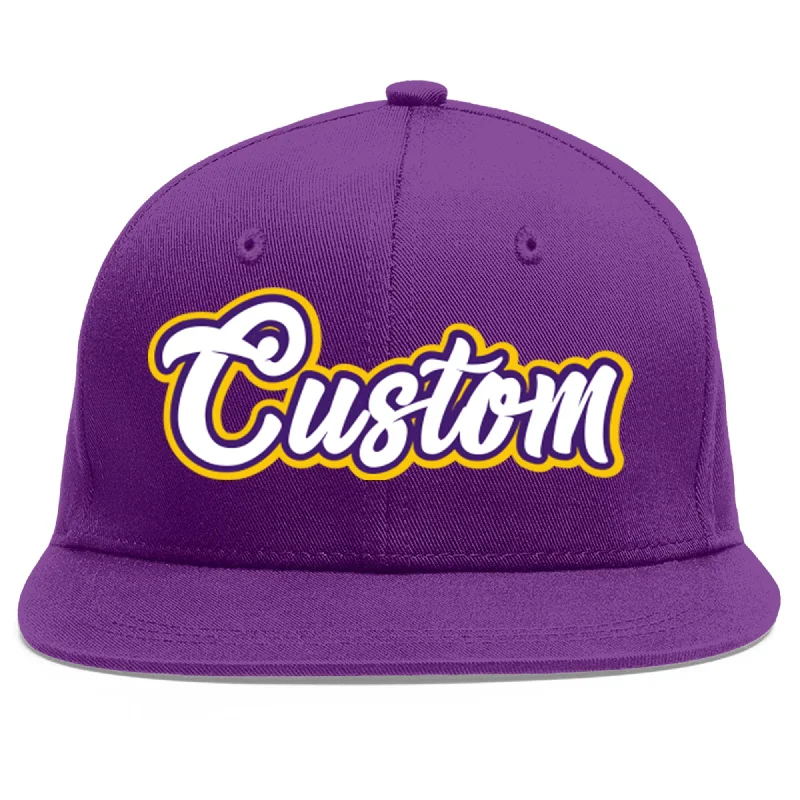 Waterproof baseball caps-Custom Purple White-purple Flat Eaves Sport Baseball Cap