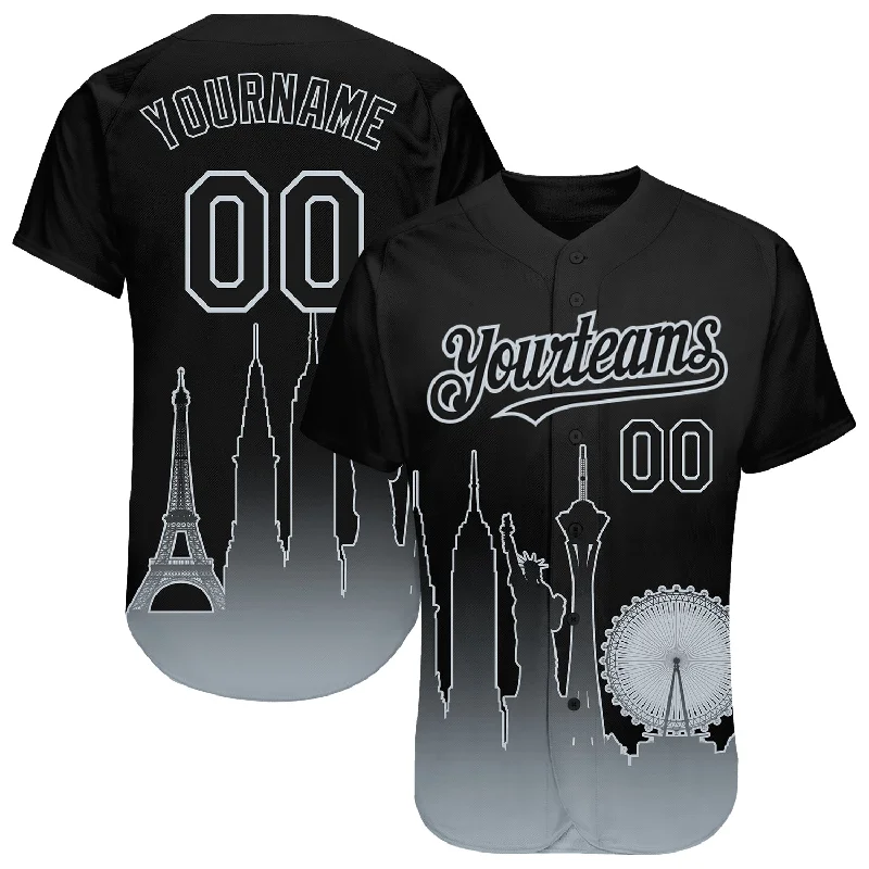 Customizable baseball jerseys for fan merchandise-Custom Black Silver 3D Las Vegas City Edition Fade Fashion Authentic Baseball Jersey