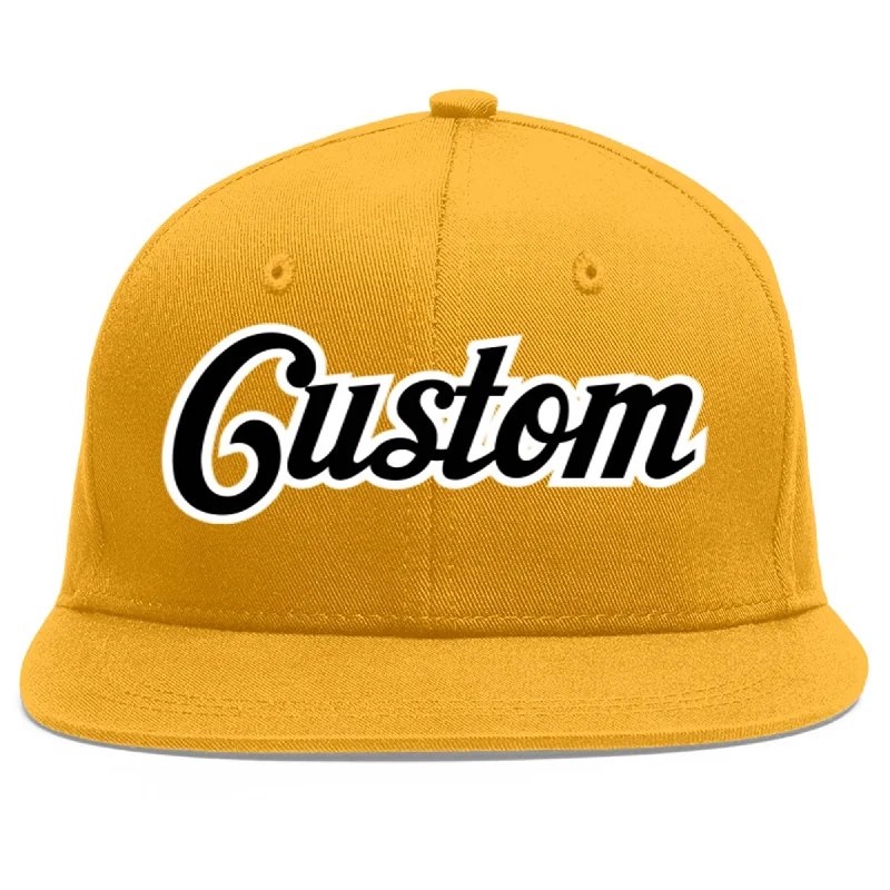 Comfort and design balance in baseball caps-Custom Gold Black-White Flat Eaves Sport Baseball Cap