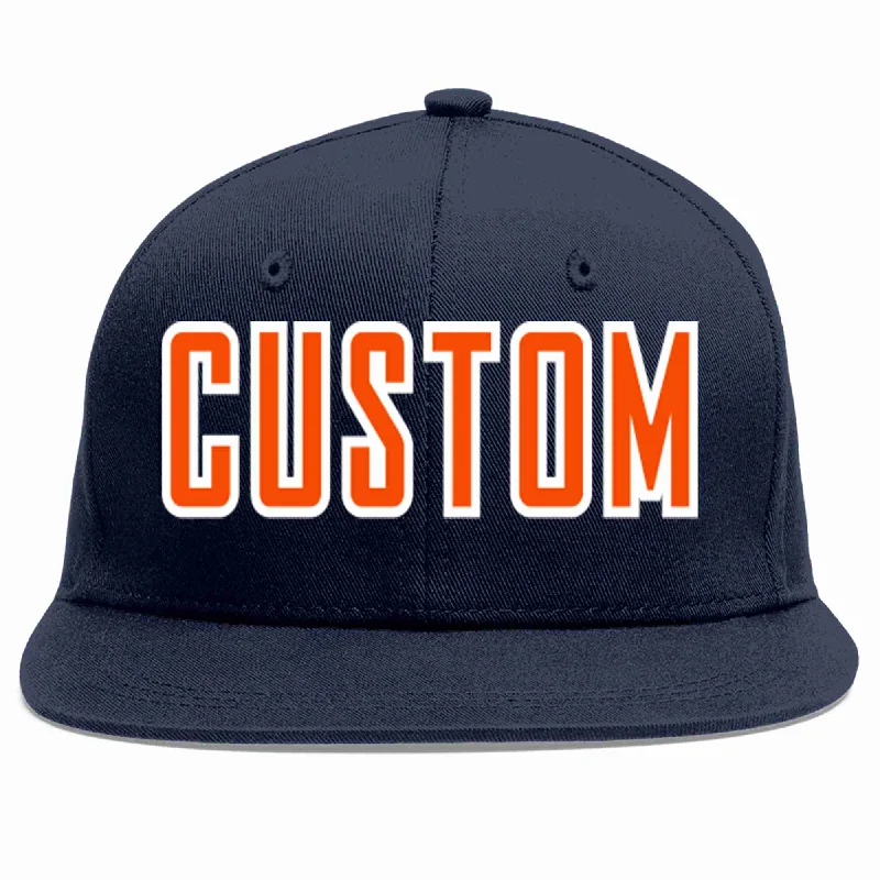 Baseball cap material comparison-Custom Navy Orange-White Casual Sport Baseball Cap