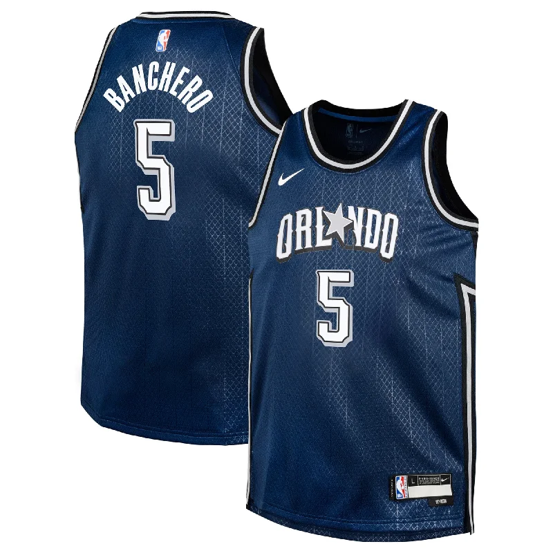 Custom basketball jerseys with slogans for teams-Paolo Banchero Orlando Magic Youth Swingman Basketball Jersey - City Edition - Navy