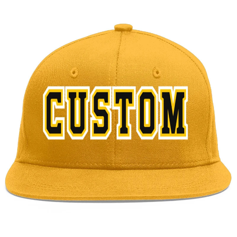 Baseball cap color combinations-Custom Gold Black-Gold Flat Eaves Sport Baseball Cap