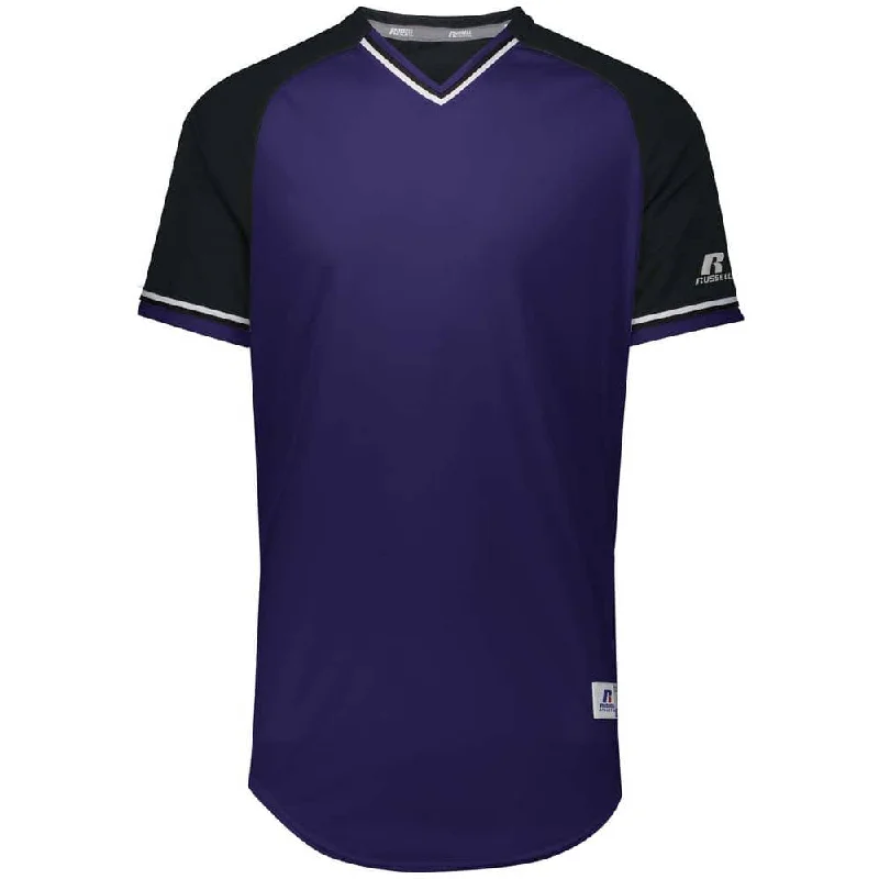 Baseball jerseys with reflective details for night games-Classic Purple-Black V-Neck Jersey