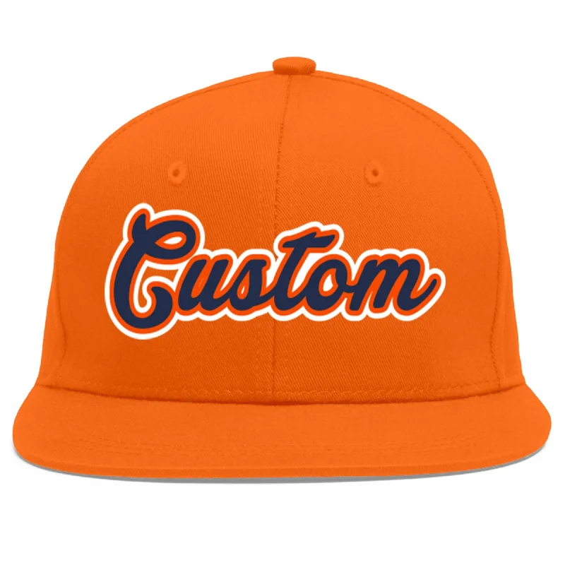 Best baseball caps for summer-Custom Orange Navy-Orange Flat Eaves Sport Baseball Cap