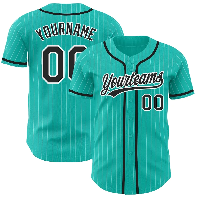 Durable and long-lasting baseball jerseys for practice-Custom Aqua White Pinstripe Black Authentic Baseball Jersey