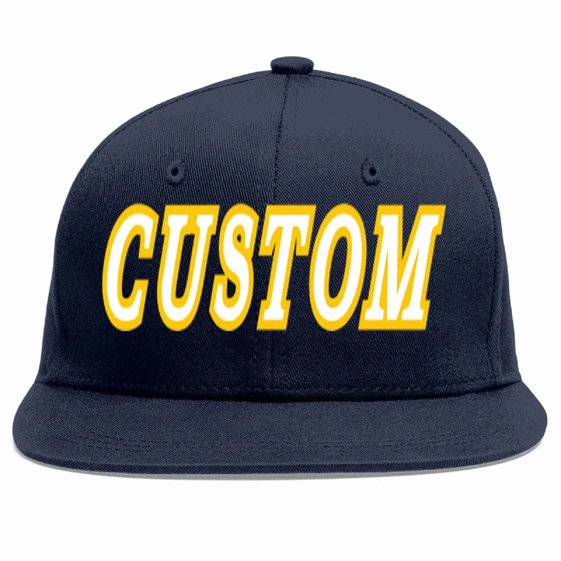 Ventilation features in baseball caps-Custom Navy White-Gold Casual Sport Baseball Cap