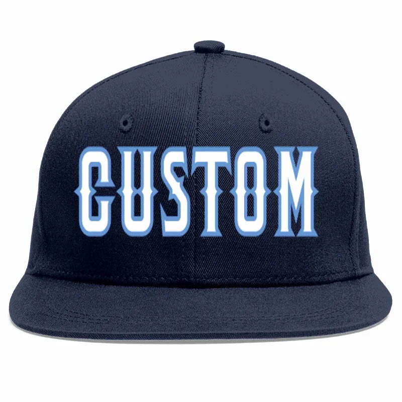 Customizable baseball caps-Custom Navy White-Light Blue Casual Sport Baseball Cap