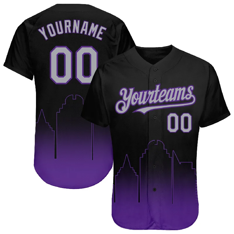 Baseball jerseys with short sleeves for summer play-Custom Black Gray-Purple 3D Sacramento City Edition Fade Fashion Authentic Baseball Jersey