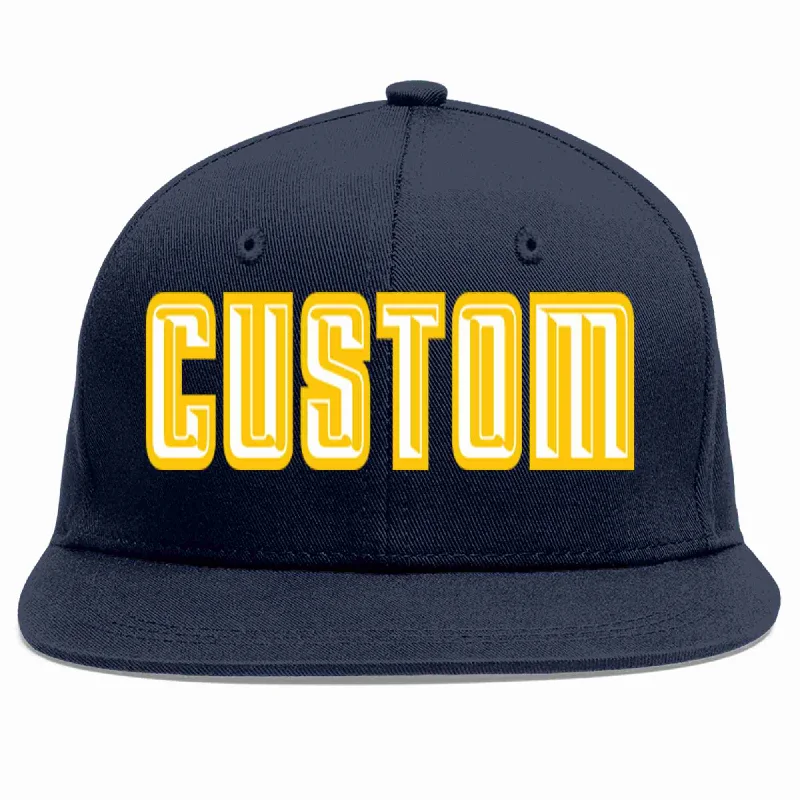 Protective features of baseball caps-Custom Navy White-Gold Casual Sport Baseball Cap