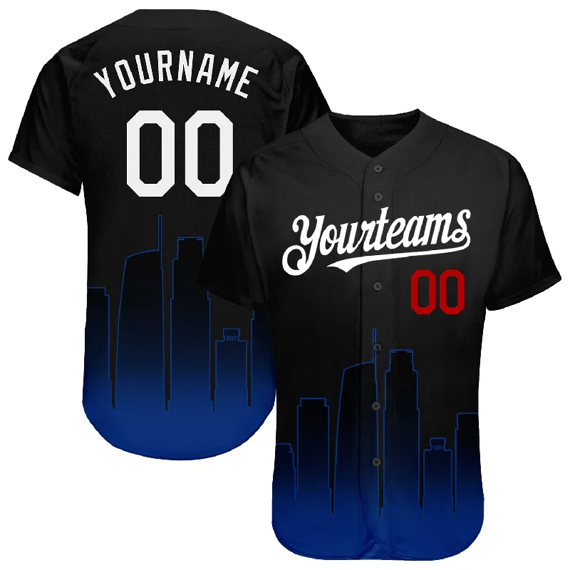 Baseball jerseys with stylish graphics for fans-Custom Black White Royal-Red 3D Los Angeles City Edition Fade Fashion Authentic Baseball Jersey