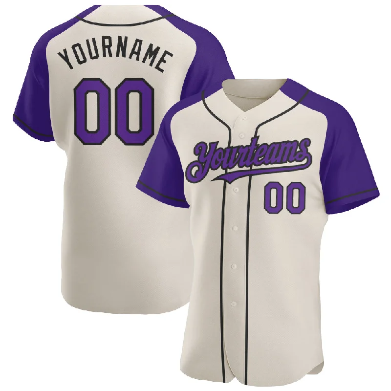 Baseball jerseys for support during intense games-Custom Cream Purple-Black Authentic Raglan Sleeves Baseball Jersey