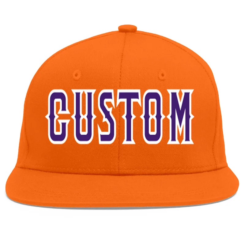 Best baseball caps for summer-Custom Orange purple-White Flat Eaves Sport Baseball Cap