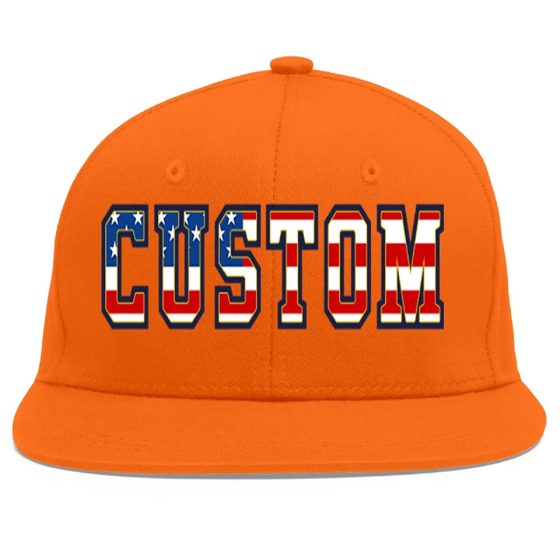 Baseball caps for casual wear-Custom Orange Vintage USA Flag-Gold Flat Eaves Sport Baseball Cap