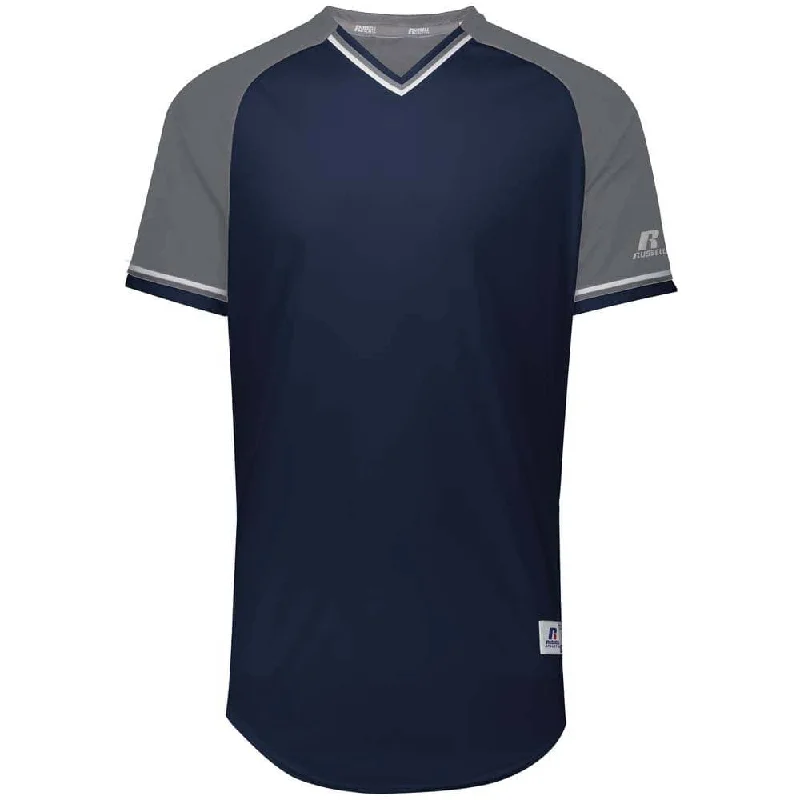 Baseball jerseys with unique patchwork for team spirit-Classic Navy-Steel V-Neck Jersey