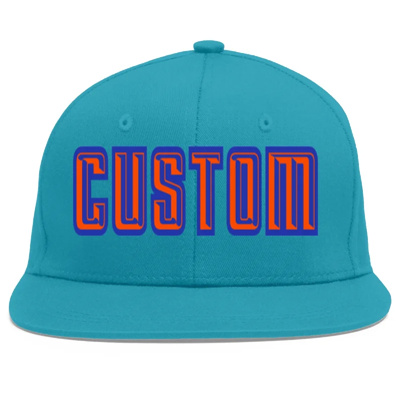 Stylish and functional baseball caps-Custom Aqua Orange-Royal Flat Eaves Sport Baseball Cap