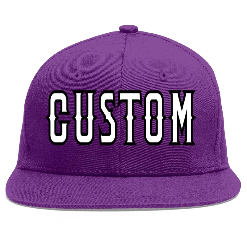 Durability of baseball caps for long-term use-Custom Purple White-Black Flat Eaves Sport Baseball Cap