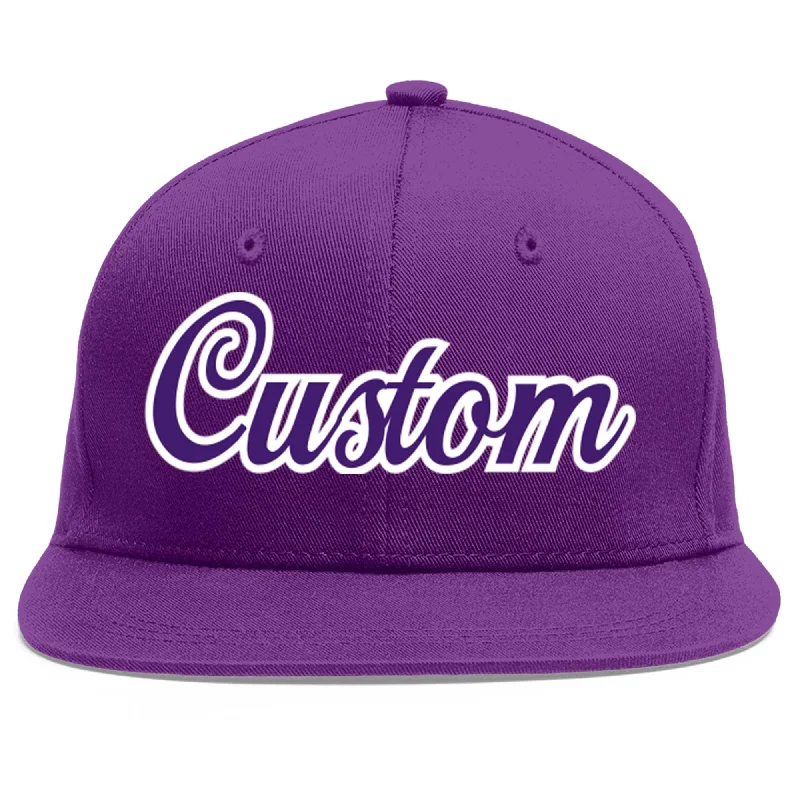 Baseball caps for different head shapes-Custom Purple purple-White Flat Eaves Sport Baseball Cap