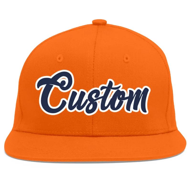 Baseball cap accessories to consider-Custom Orange Navy-White Flat Eaves Sport Baseball Cap