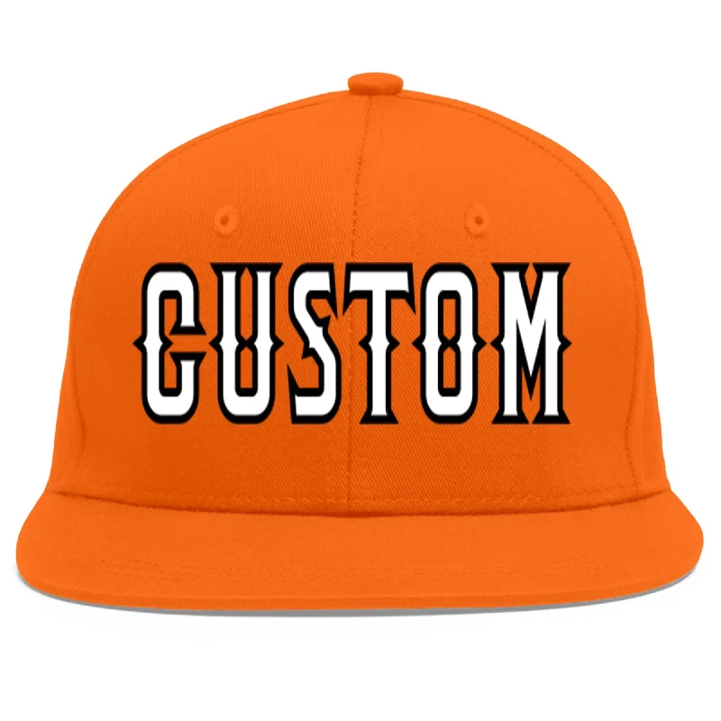 Athletic-style baseball caps-Custom Orange White-Black Flat Eaves Sport Baseball Cap