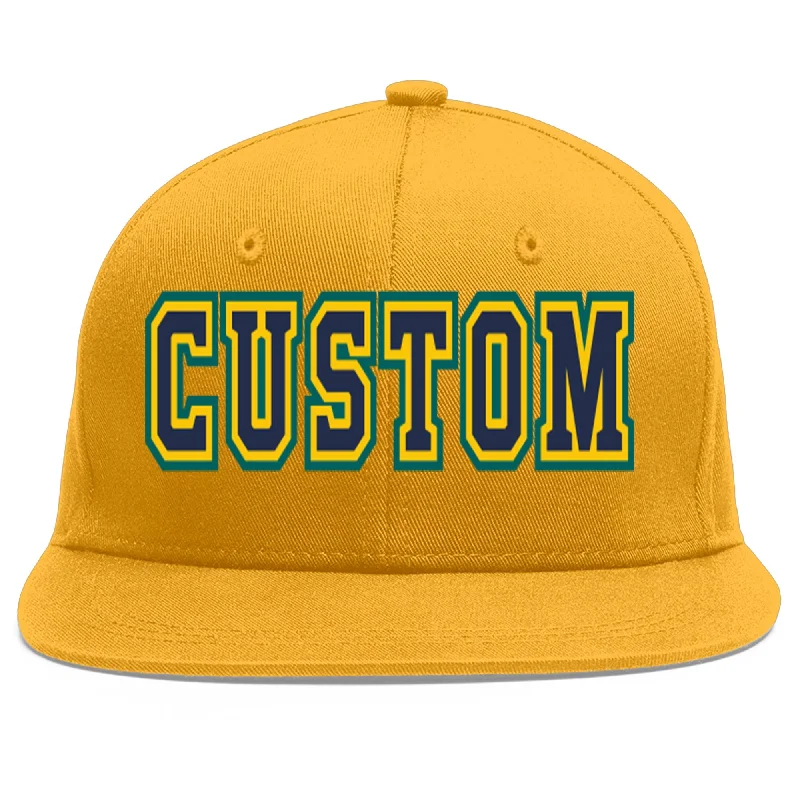 Baseball caps with casual outfits-Custom Gold Navy-Gold Flat Eaves Sport Baseball Cap