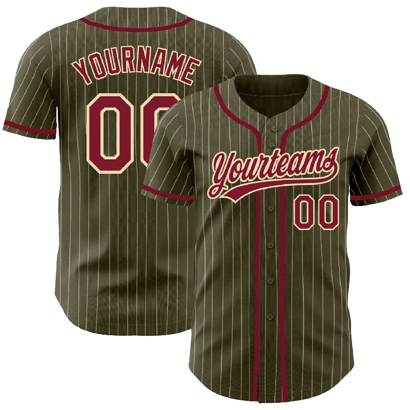 Baseball jerseys with multiple pockets for convenience-Custom Olive City Cream Pinstripe Crimson Authentic Salute To Service Baseball Jersey