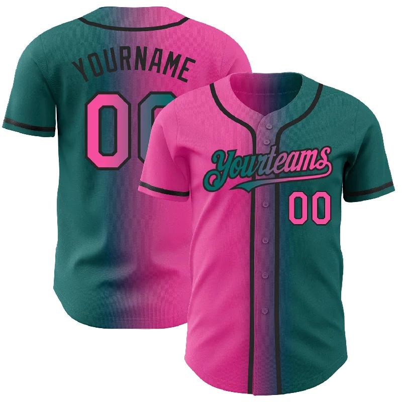 Best lightweight baseball jerseys for speed and agility-Custom Teal Pink-Black Authentic Gradient Fashion Baseball Jersey