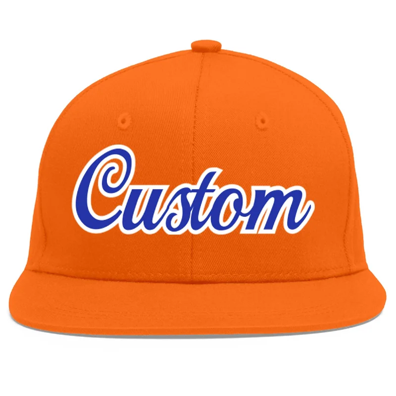 Protective features of baseball caps-Custom Orange Royal-White Flat Eaves Sport Baseball Cap