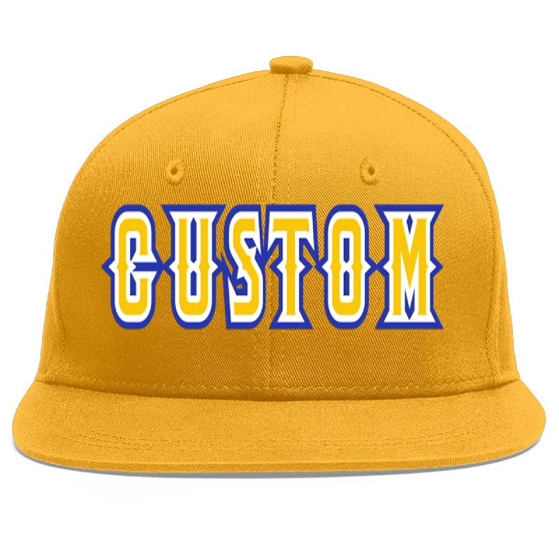 Popular baseball cap trends-Custom Gold Gold-White Flat Eaves Sport Baseball Cap