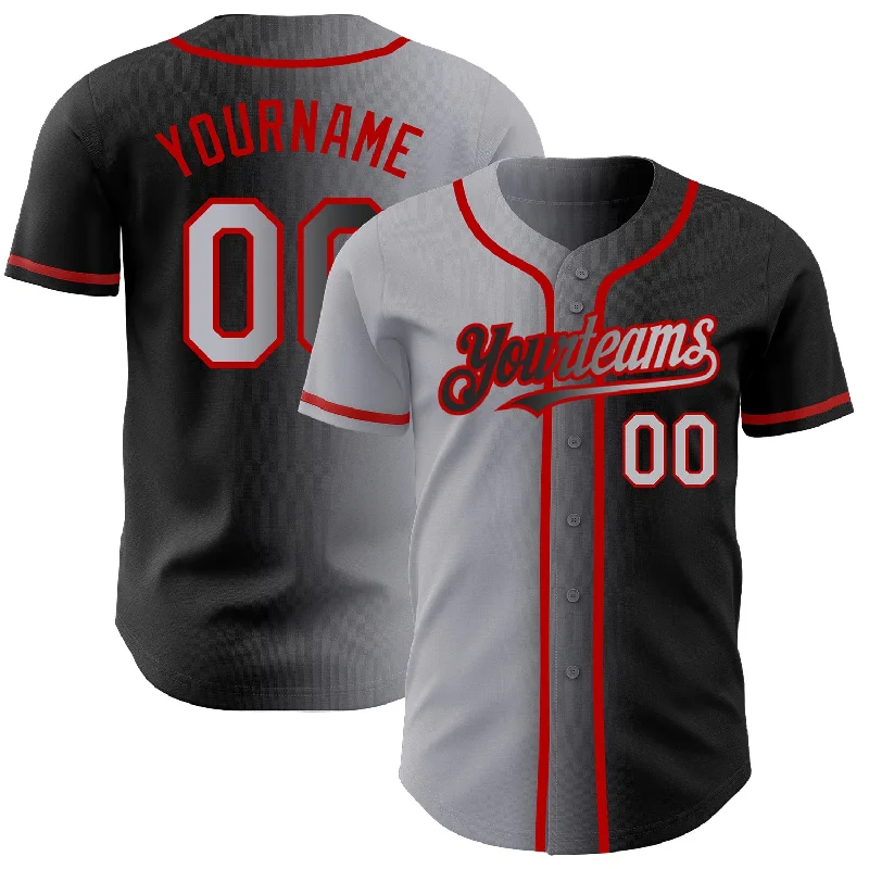 Durable baseball jerseys for outdoor play-Custom Black Gray-Red Authentic Gradient Fashion Baseball Jersey