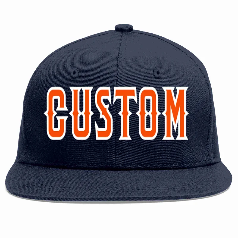 Stylish baseball cap designs-Custom Navy Orange-White Casual Sport Baseball Cap