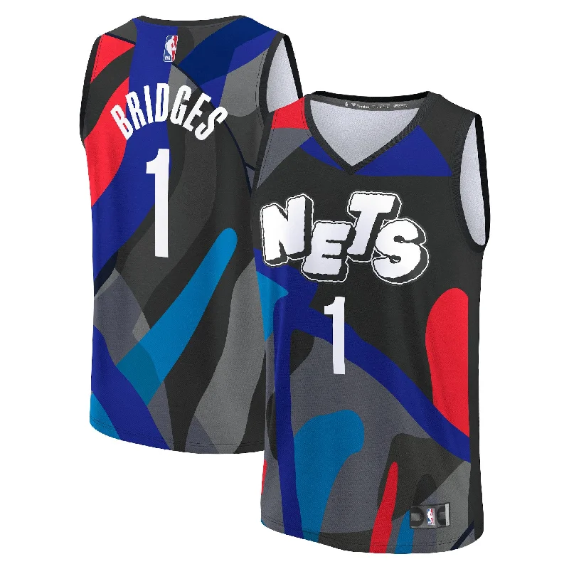 Affordable basketball jerseys for schools-Mikal Bridges Brooklyn Nets Branded Youth Fast Break Basketball Jersey - Black - City Edition