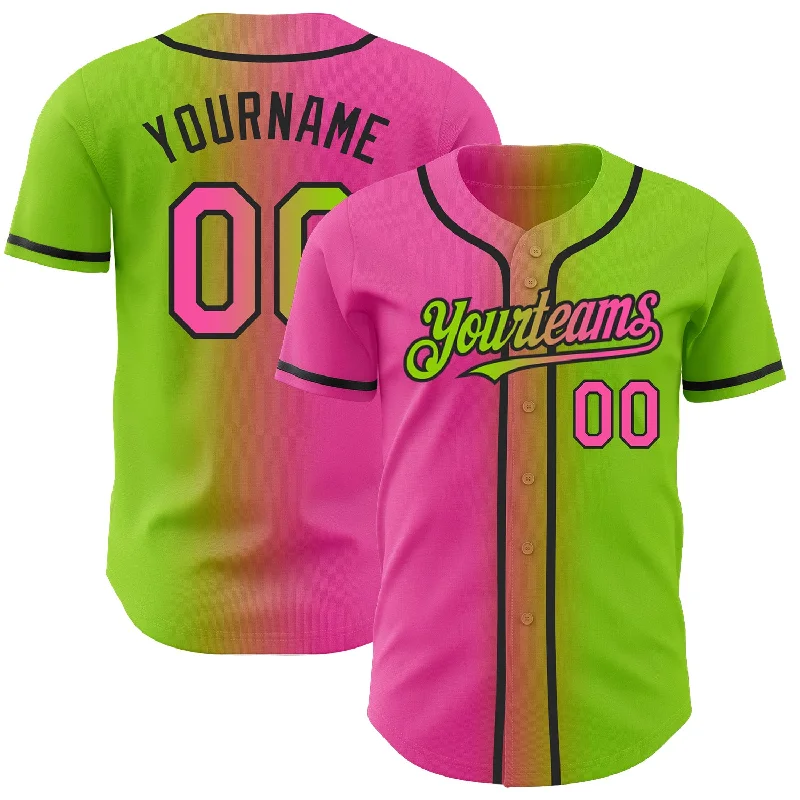 Custom baseball jerseys with embroidered team mascots-Custom Neon Green Pink-Black Authentic Gradient Fashion Baseball Jersey