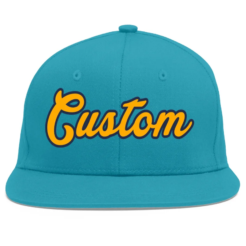 Adjustable baseball caps-Custom Aqua Yellow-Navy Flat Eaves Sport Baseball Cap