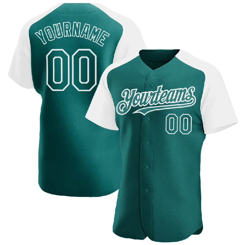 Performance-enhancing baseball jerseys for top athletes-Custom Teal White Authentic Raglan Sleeves Baseball Jersey