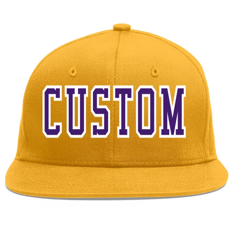 Baseball caps for sunshade-Custom Gold purple-White Flat Eaves Sport Baseball Cap