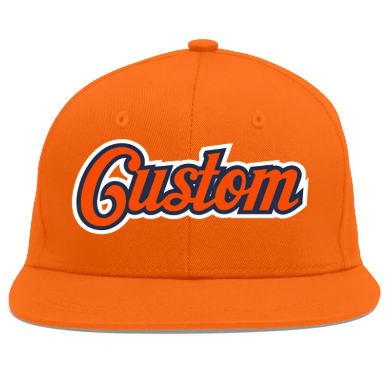 Waterproof baseball caps-Custom Orange Orange-Navy Flat Eaves Sport Baseball Cap