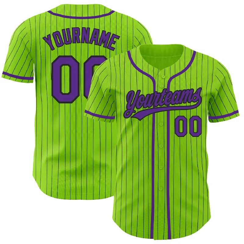 Best lightweight baseball jerseys for speed and agility-Custom Neon Green Black Pinstripe Purple Authentic Baseball Jersey