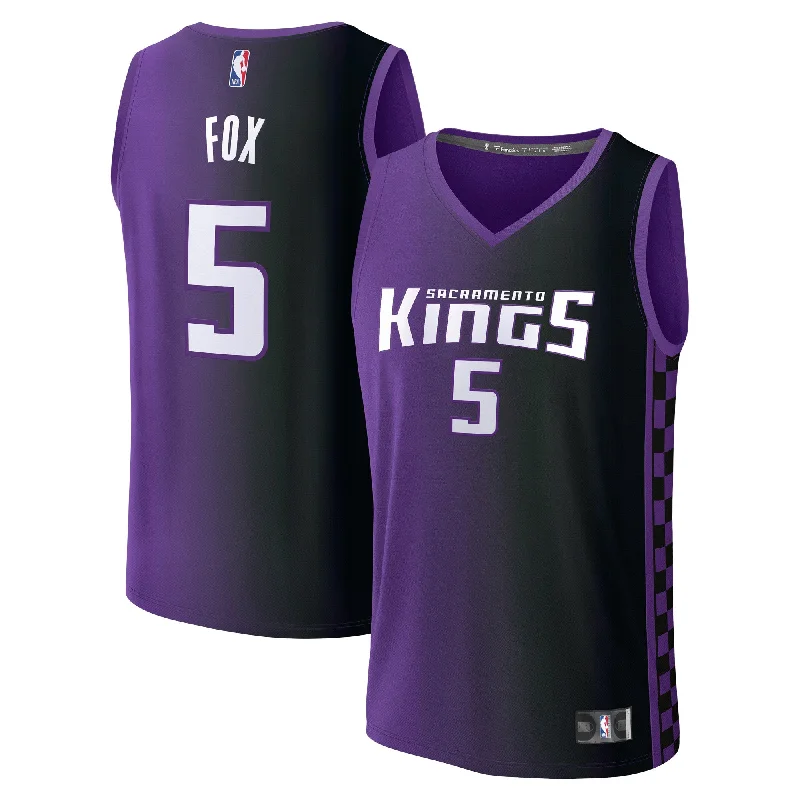 Basketball jerseys with unique patchwork for team spirit-De'aaron Fox Sacramento Kings Branded Youth Fast Break Player Basketball Jersey - Statement Edition - Purple