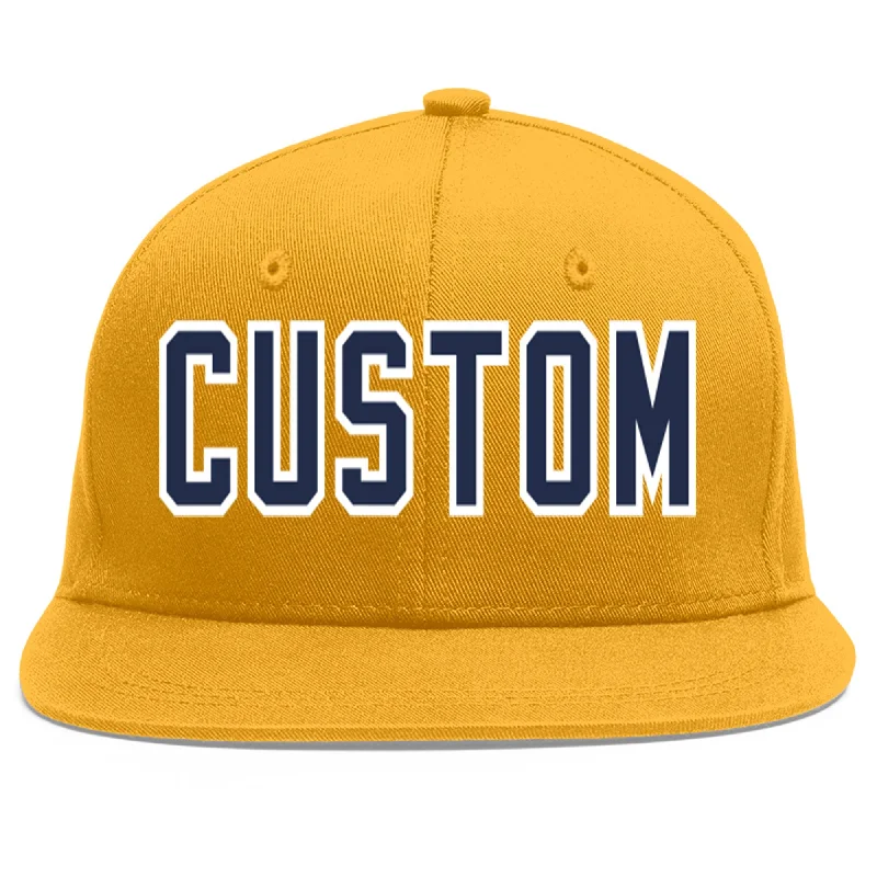 Lightweight baseball caps-Custom Gold Navy-White Flat Eaves Sport Baseball Cap