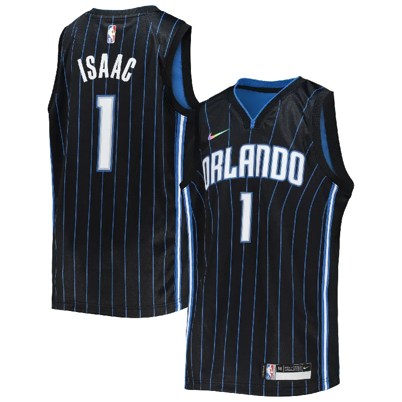 Custom-designed basketball jerseys for event giveaways-Jonathan Isaac Orlando Magic Youth 2021/22 Diamond Swingman Basketball Jersey - Icon Edition - Black