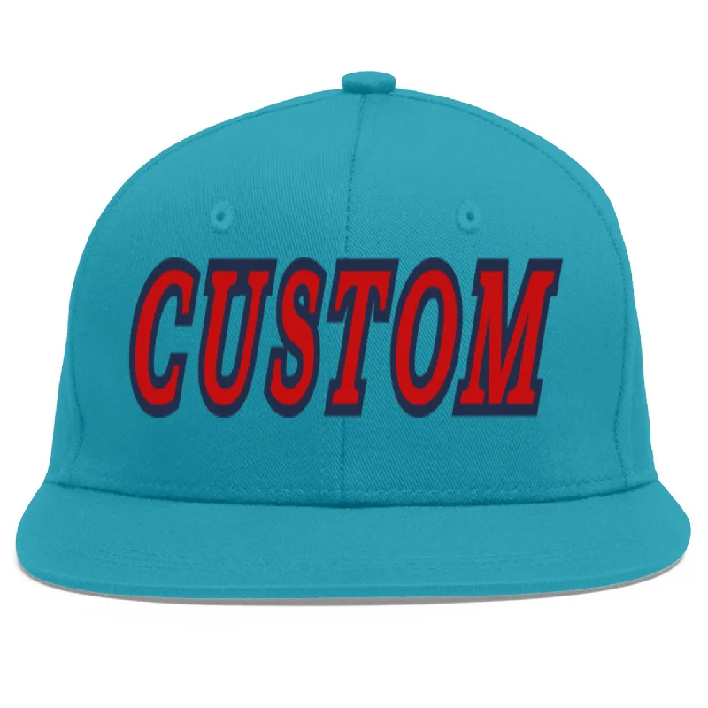 Ventilation features in baseball caps-Custom Aqua Red-Navy Flat Eaves Sport Baseball Cap