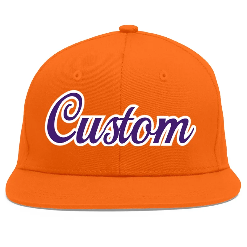 Baseball caps for hiking and trekking-Custom Orange purple-White Flat Eaves Sport Baseball Cap