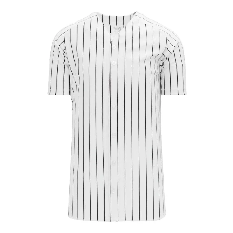 Baseball jerseys with athletic fit for a sleek look-Full Button Down Pinstripe WarpKnit White with Black Jersey