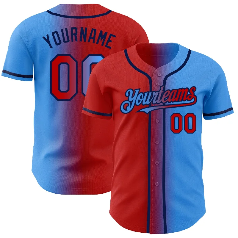 Stylish baseball jerseys for fan wear-Custom Electric Blue Red-Navy Authentic Gradient Fashion Baseball Jersey