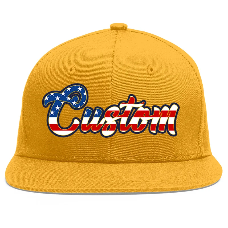 Durability of baseball caps-Custom Gold Vintage USA Flag-Gold Flat Eaves Sport Baseball Cap