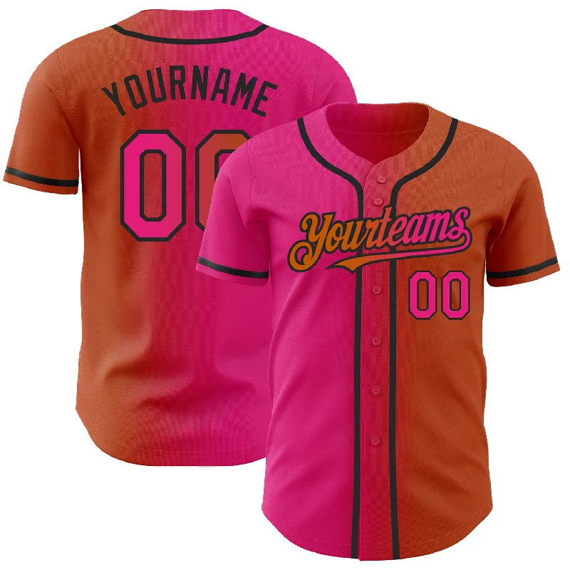 Custom baseball jerseys for youth teams-Custom Texas Orange Hot Pink-Black Authentic Gradient Fashion Baseball Jersey