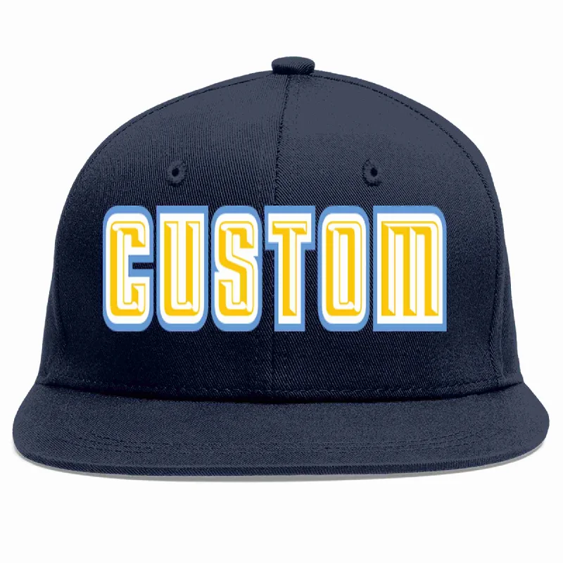 Baseball caps for casual wear-Custom Navy Gold-White Casual Sport Baseball Cap